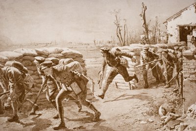 British troops taking a chance and making a dash across space controlled by enemy fire by English School